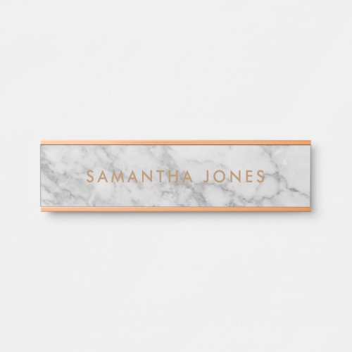 White Carrara Marble Gold Classic Personalized Door Sign