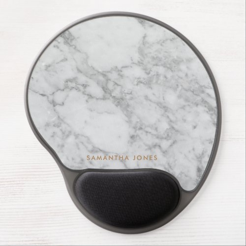 White Carrara Marble Gold Classic Personalized Gel Mouse Pad