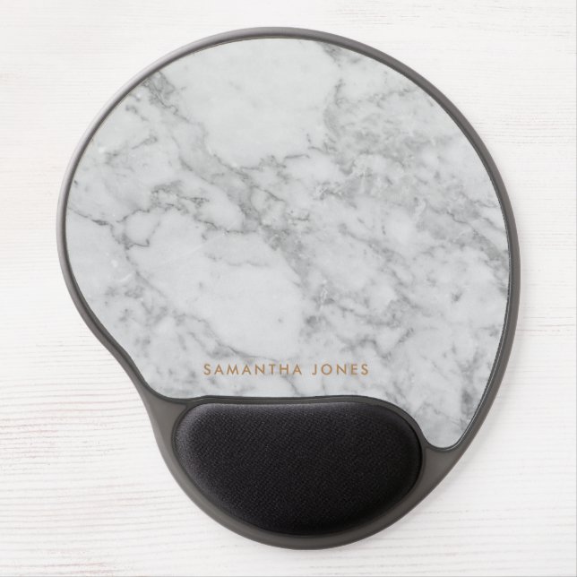 White Carrara Marble Gold Classic Personalized Gel Mouse Pad (Front)