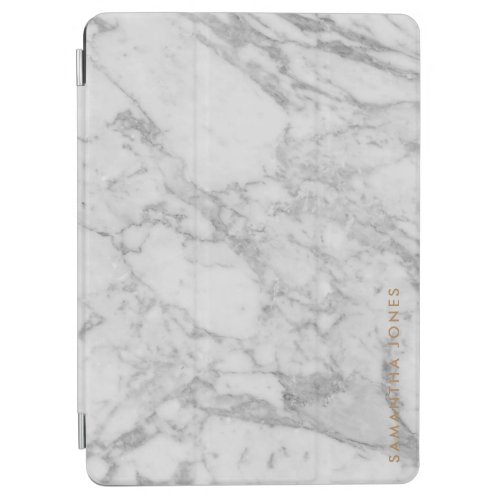 White Carrara Marble Gold Classic Personalized iPad Air Cover