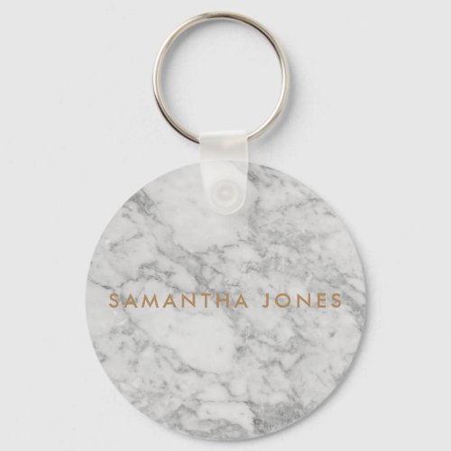 White Carrara Marble Gold Classic Personalized Keychain