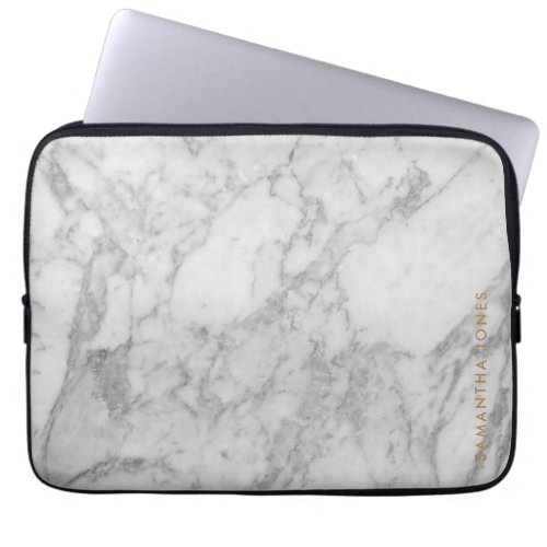 White Carrara Marble Gold Classic Personalized Laptop Sleeve