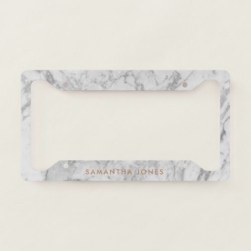 White Carrara Marble Gold Classic Personalized License Plate Frame