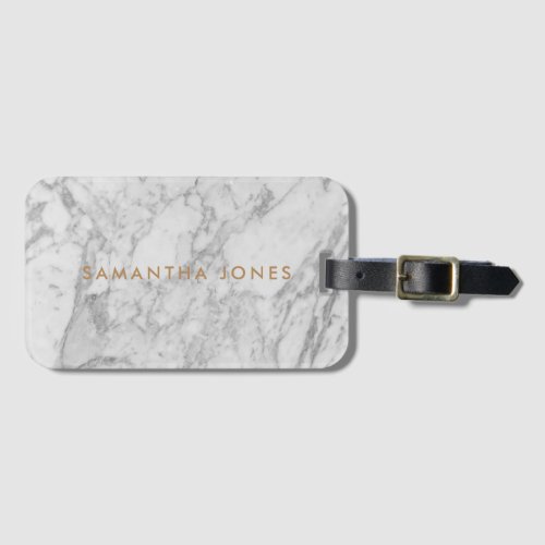 White Carrara Marble Gold Classic Personalized Luggage Tag
