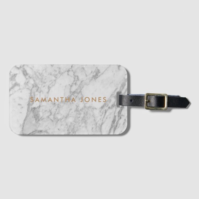 White Carrara Marble Gold Classic Personalized Luggage Tag (Front Horizontal)