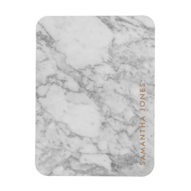 White Carrara Marble Gold Classic Personalized Magnet (Vertical)