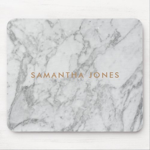 White Carrara Marble Gold Classic Personalized Mouse Pad