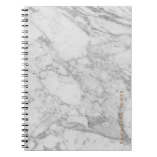 White Carrara Marble Gold Classic Personalized Notebook