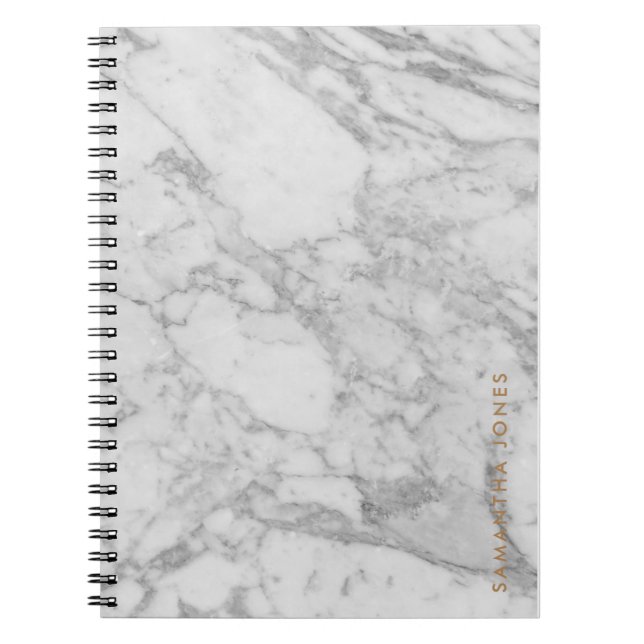 White Carrara Marble Gold Classic Personalized Notebook (Front)