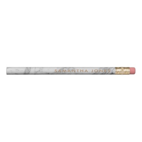 White Carrara Marble Gold Classic Personalized Pencil