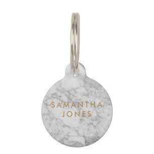 White Carrara Marble Gold Classic Personalized Pet ID Tag