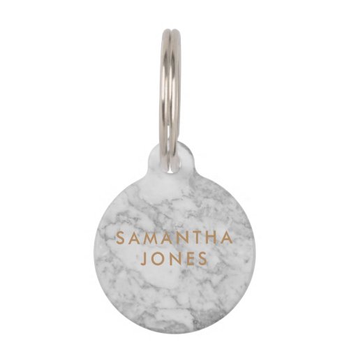 White Carrara Marble Gold Classic Personalized Pet ID Tag