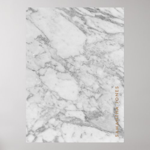 White Carrara Marble Gold Classic Personalized Poster