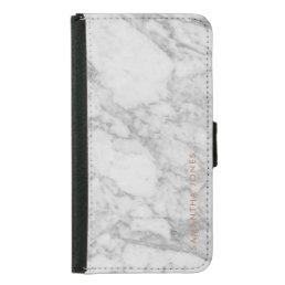 White Carrara Marble Gold Classic Personalized Samsung Galaxy S5 Wallet Case