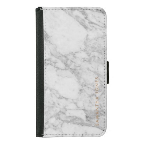 White Carrara Marble Gold Classic Personalized Samsung Galaxy S5 Wallet Case