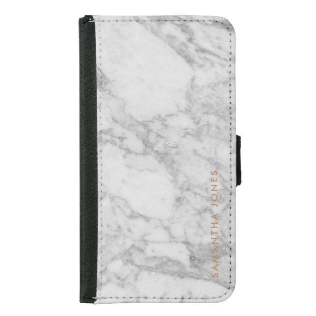 White Carrara Marble Gold Classic Personalized Samsung Galaxy Wallet Case (Front)