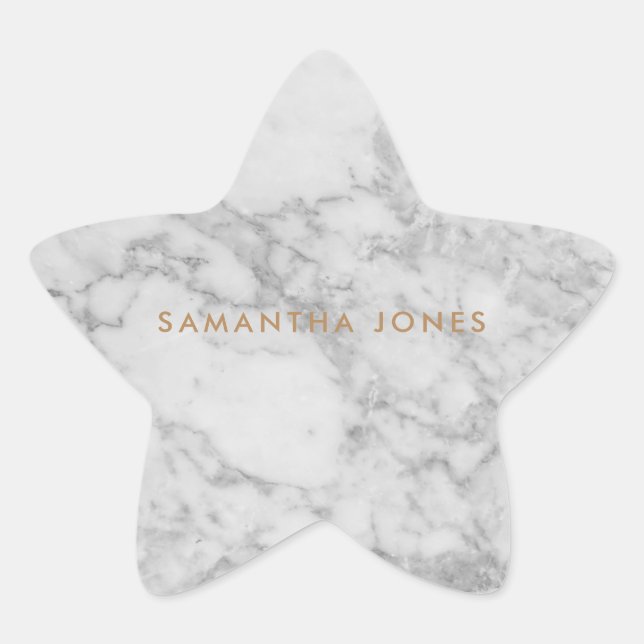 White Carrara Marble Gold Classic Personalized Star Sticker (Front)