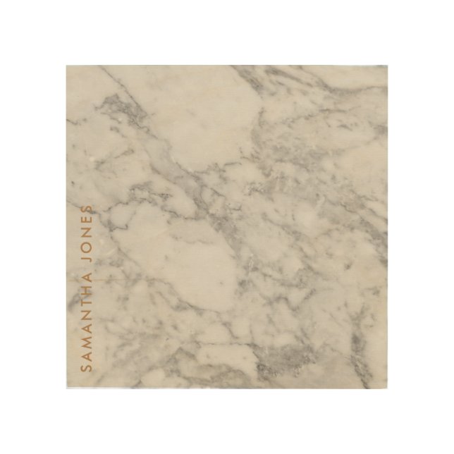 White Carrara Marble Gold Classic Personalized Wood Wall Art (Front)