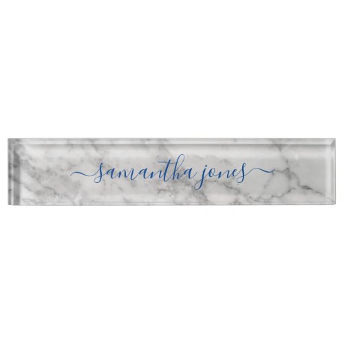 White Carrara Marble Gold Classic Script Nameplate