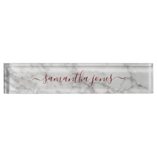 White Carrara Marble Gold Classic Script Nameplate