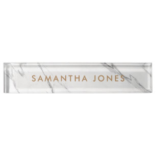 White Carrara Marble Gold Personalised Executive Desk Name Plate