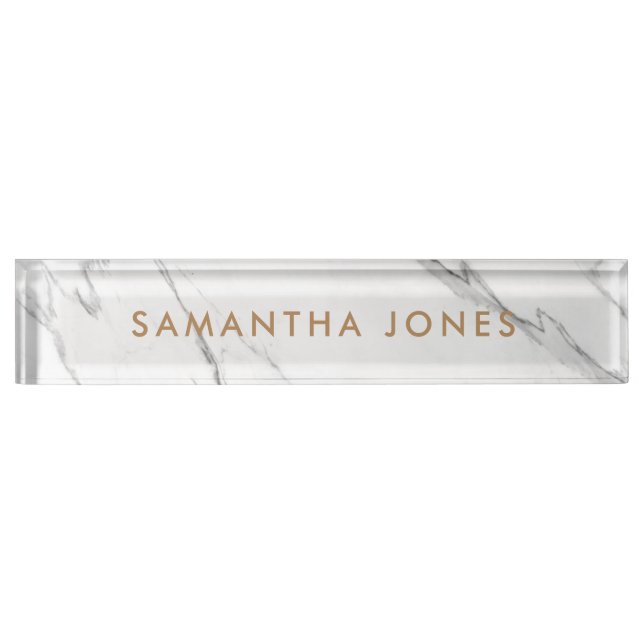 White Carrara Marble Gold Personalized Executive Desk Name Plate (Front)