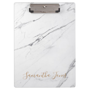 White Carrara Marble Gold Script Classic Modern Clipboard