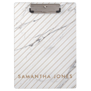 White Carrara Marble Gold Stripe Classic Modern Clipboard