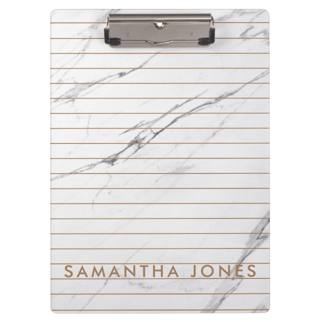 White Carrara Marble Gold Stripe Classic Modern Clipboard (Front)
