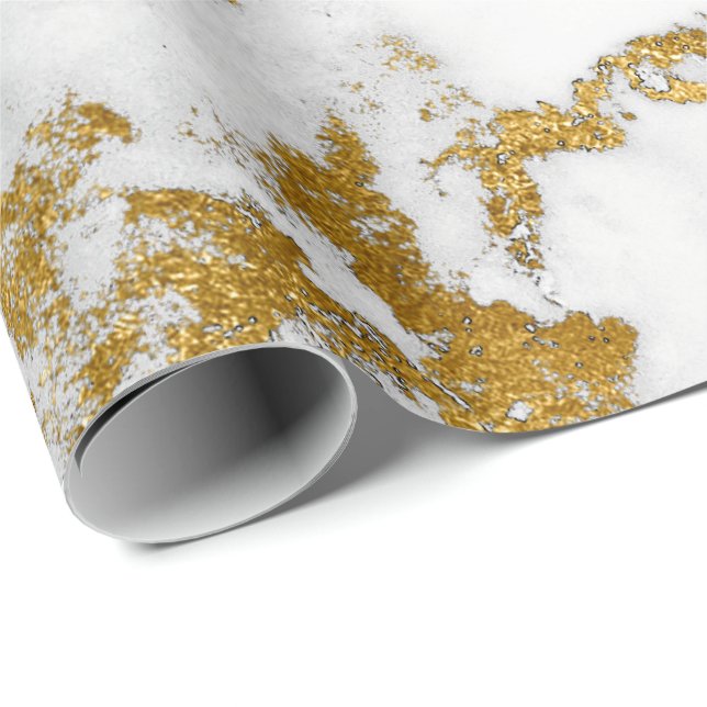 White Carrara Marble Gray Gold Abstract Stone Wrapping Paper (Roll Corner)