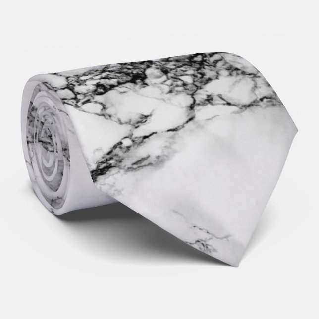 White Carrara Marble Print Tie (Rolled)
