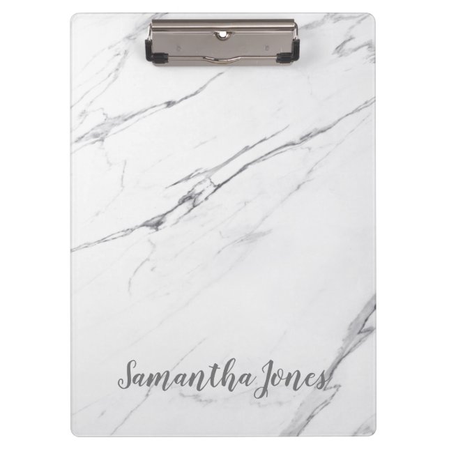 White Carrara Marble Script Classic Modern Clipboard (Front)