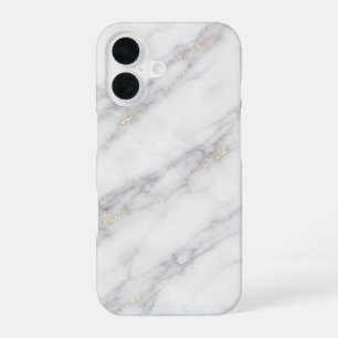 White Carrara Marble with Champagne Gold Veining iPhone 16 Case