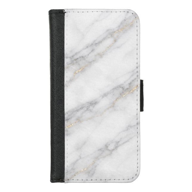 White Carrara Marble with Champagne Gold Veining iPhone Wallet Case (Front)