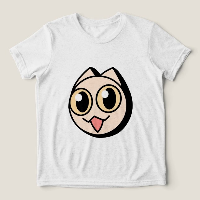 White Cartoon Cat Tri-Blend Shirt (Design Front)
