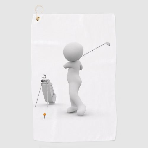 White cartoon character swinging a golf club Best Golf Towel