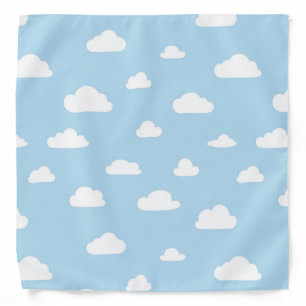White Cartoon Clouds on Blue Background Pattern Bandana