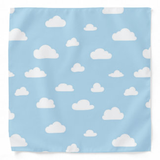 White Cartoon Clouds on Blue Background Pattern Bandana