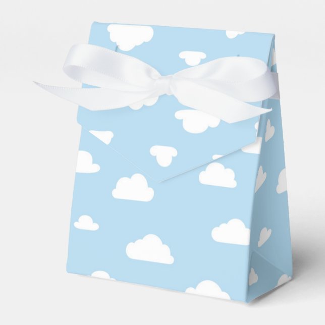 White Cartoon Clouds on Blue Background Pattern Favor Boxes (Front Side)