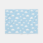 White Cartoon Clouds on Blue Background Pattern Fleece Blanket