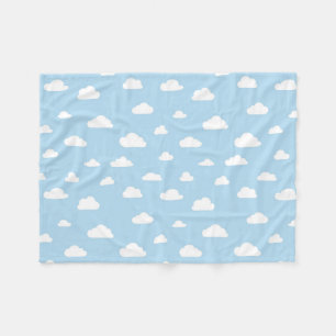 White Cartoon Clouds on Blue Background Pattern Fleece Blanket