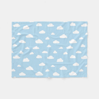 White Cartoon Clouds on Blue Background Pattern Fleece Blanket