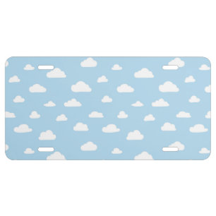 White Cartoon Clouds on Blue Background Pattern License Plate