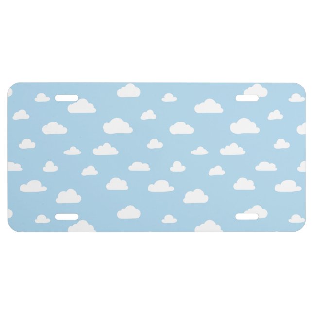 White Cartoon Clouds on Blue Background Pattern License Plate (Front)