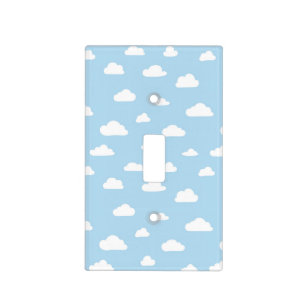 White Cartoon Clouds on Blue Background Pattern Light Switch Cover
