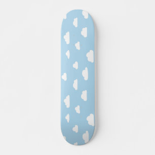 White Cartoon Clouds on Blue Background Pattern Skateboard Deck