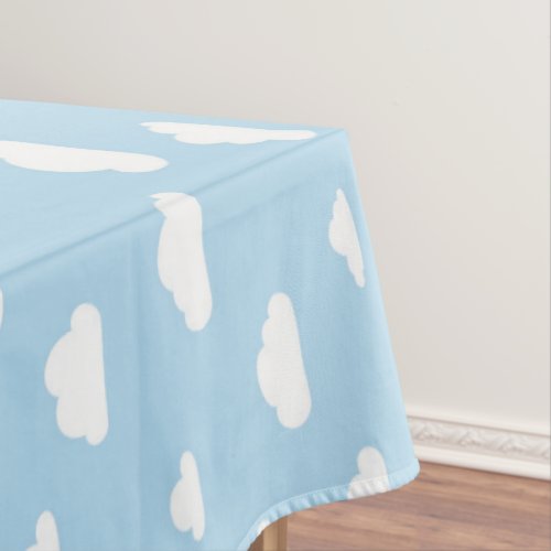 White Cartoon Clouds on Blue Background Pattern Tablecloth