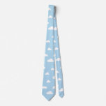 White Cartoon Clouds on Blue Background Pattern Tie
