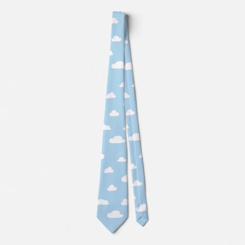 White Cartoon Clouds on Blue Background Pattern Tie