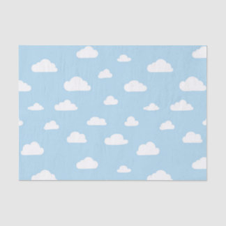 White Cartoon Clouds on Blue Background Pattern Tissue Paper